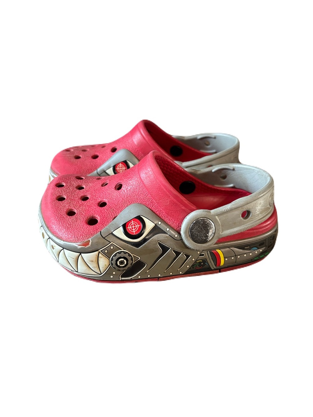 Crocs Kids Lights Robo Shark Classic Clog - Red with Silver Accent